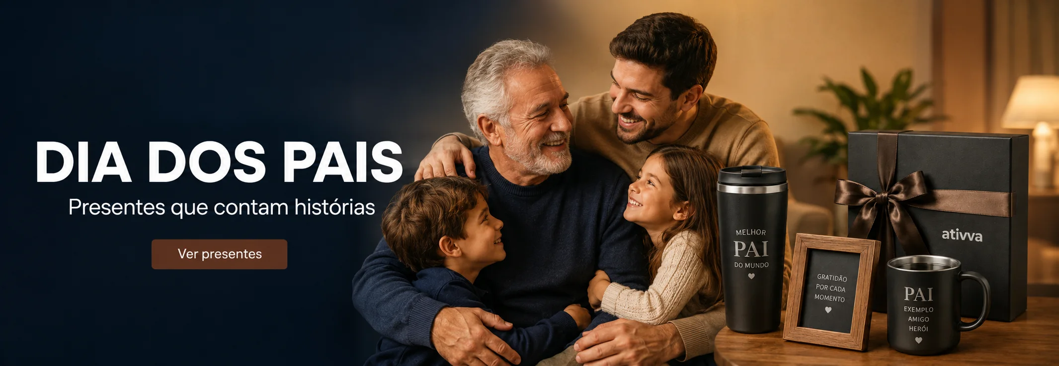Dia dos Pais — presentes que contam histórias. Ver presentes.